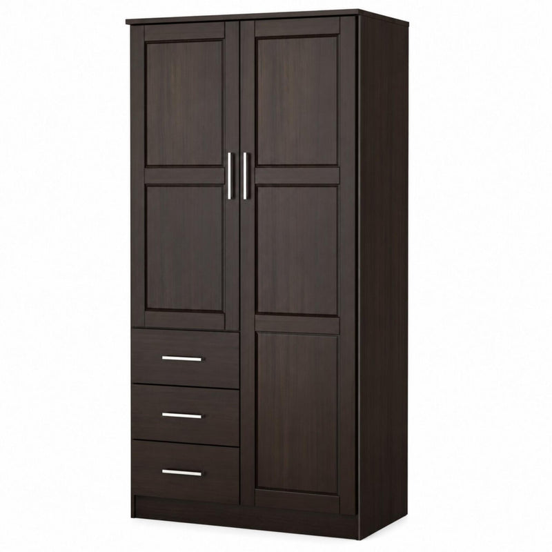 Solid Wood Two Door Three Drawer Combo Dresser - Dark Brown