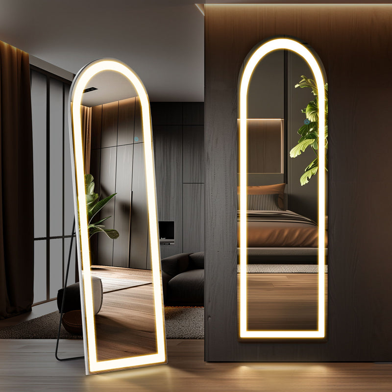 60" Arch Freestanding Frameless Standing Mirror - White