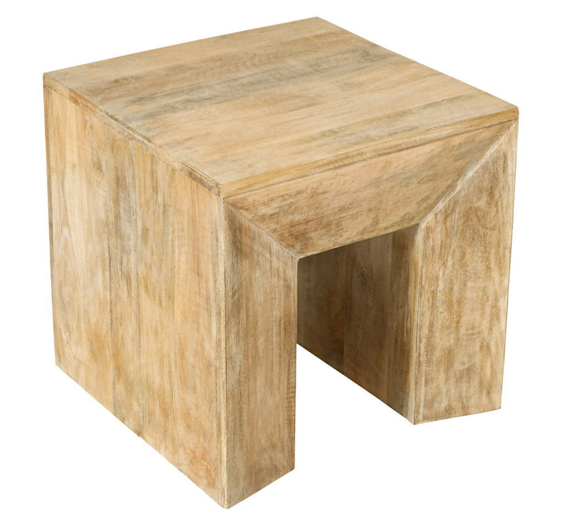 Distressed Solid Wood Square Sled End Table - Natural
