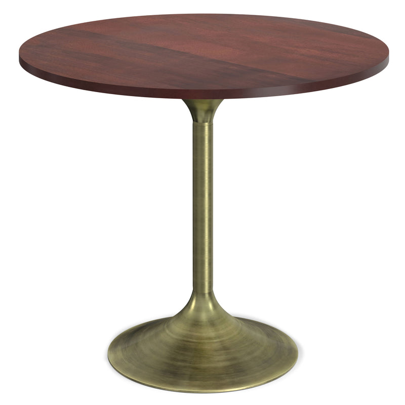 Solid Wood Iron Pedestal Base Round Top Dining Table - Walnut / Brass