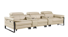 Load image into Gallery viewer, Top Grain Leather Reclining Metal USB Sofa (720343) - Beige
