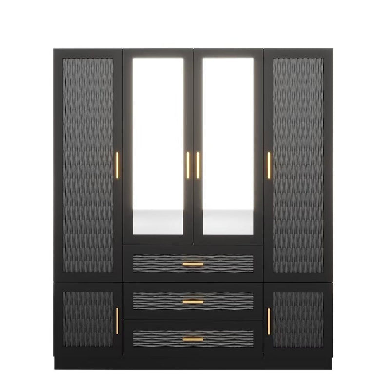 71" Carved Geometric Mirro Six Door Three Drawer Combo Dresser - Gold And Gray