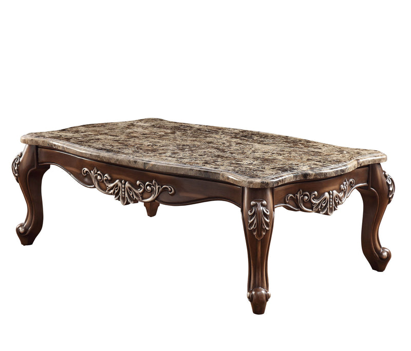 Faux Marble And Solid And Manufactured Wood Coffee Table - Brown And Oak