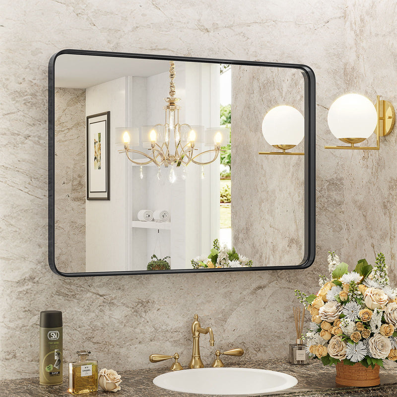 39" Metal Framed Bathroom Vanity Mirror - Black