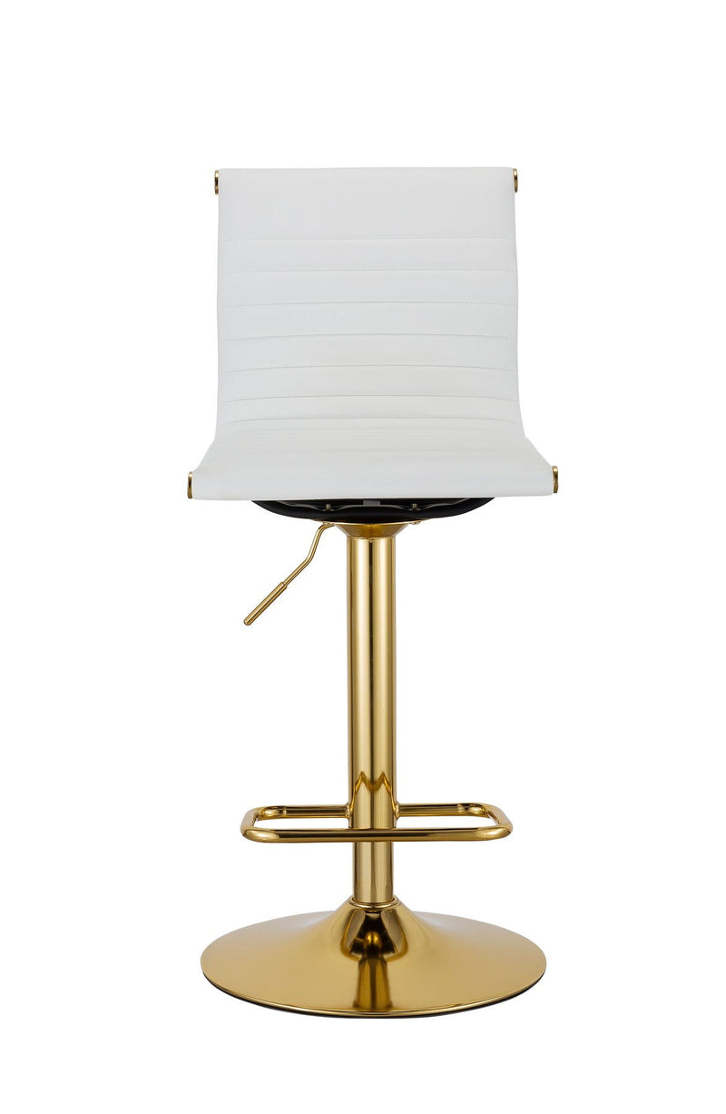 Faux Leather And Metal Low Back Adjustable Height Bar Chairs (Set of 2) - White And Gold