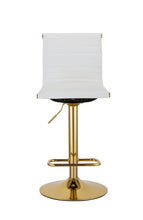 Load image into Gallery viewer, Faux Leather And Metal Low Back Adjustable Height Bar Chairs (Set of 2) - White And Gold
