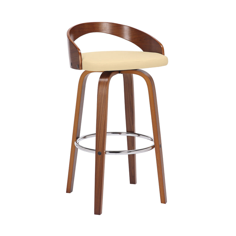 30" Faux Leather And Solid Wood Swivel Low Back Bar Height Bar Chair - Cream And Brown