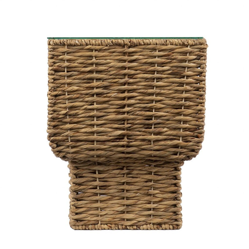 Glass And Rattan Wicker Square End Table - Clear / Brown