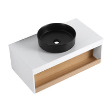 Load image into Gallery viewer, Floating Bathroom Vanity With Glossy Round Vessel Sink
