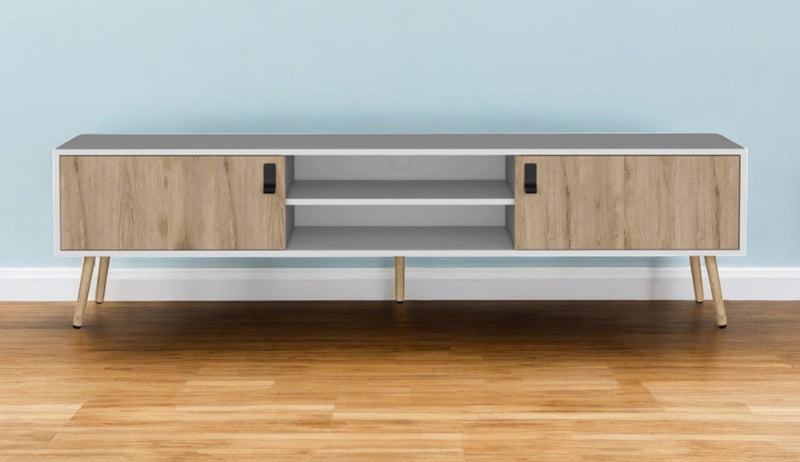 71" Enclosed And Open Storage TV Stand - Beige And White