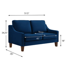 Load image into Gallery viewer, Modern Loveseat sofa for Living Room, Upholstered Velvet Small Couch with Wooden Legs for Livingroom Bedroom, Navy
