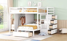 Load image into Gallery viewer, Full Over Twin Bunk Bed with Wardrobe, Drawers, White
