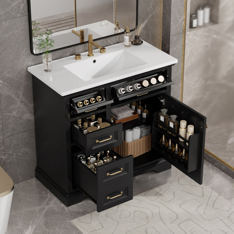 Modern Bathroom Vanity With Sink Top, 4 Drawers And 1 Soft-Close Door