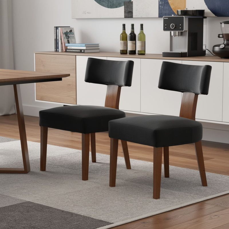 Linen Solid Wood Dining Side Chairs (Set of 2) - Black / Brown