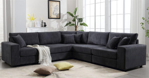 Oversized  Length117.2''*Width 117.2'' Modular Sectional Sofa Couches Set ,Corduroy Upholstered Deep Seat Comfy Sofa For Living Room,Dark Gray