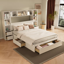 Load image into Gallery viewer, Platform Bed With All In One 2 Nightstand, Storage Shelf And Cabinet Bookcase With 2 Charging Stations
