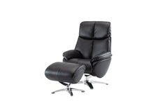 Load image into Gallery viewer, Tufted Genuine Leather Manual Swivel Recliner With Ottoman (730571) - Black
