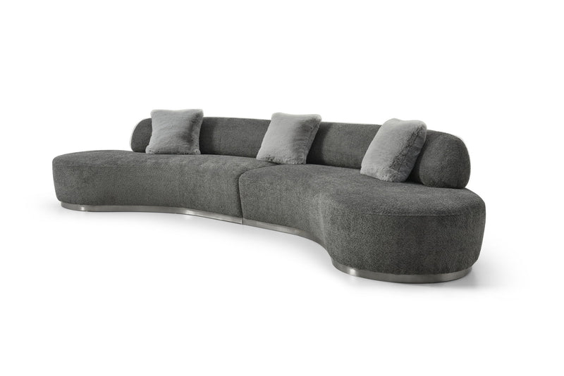 Boucle Curved Sofa With Toss Pillows - Dark Gray