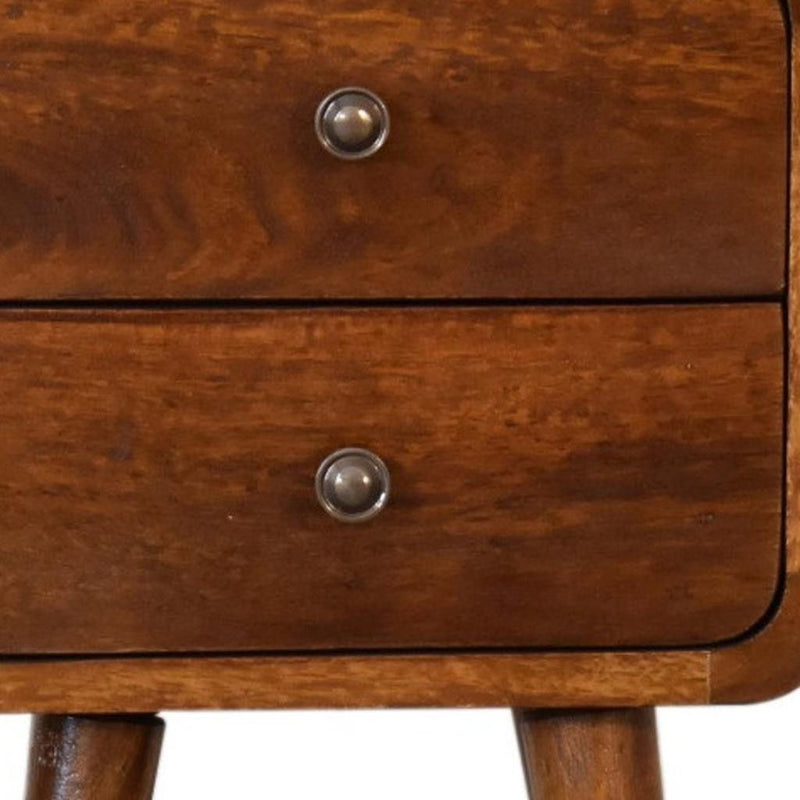 22" Scandinavian Solid Wood Two Drawer Nightstand - Brown