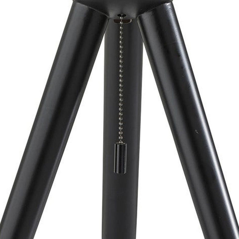 Solid Wood Tripod Table Lamp With White Ribbed Glass Shade - Black