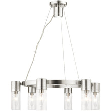 Load image into Gallery viewer, 20" Six Light Metal Dimmable Chandelier With Shades - Nickel / Clear
