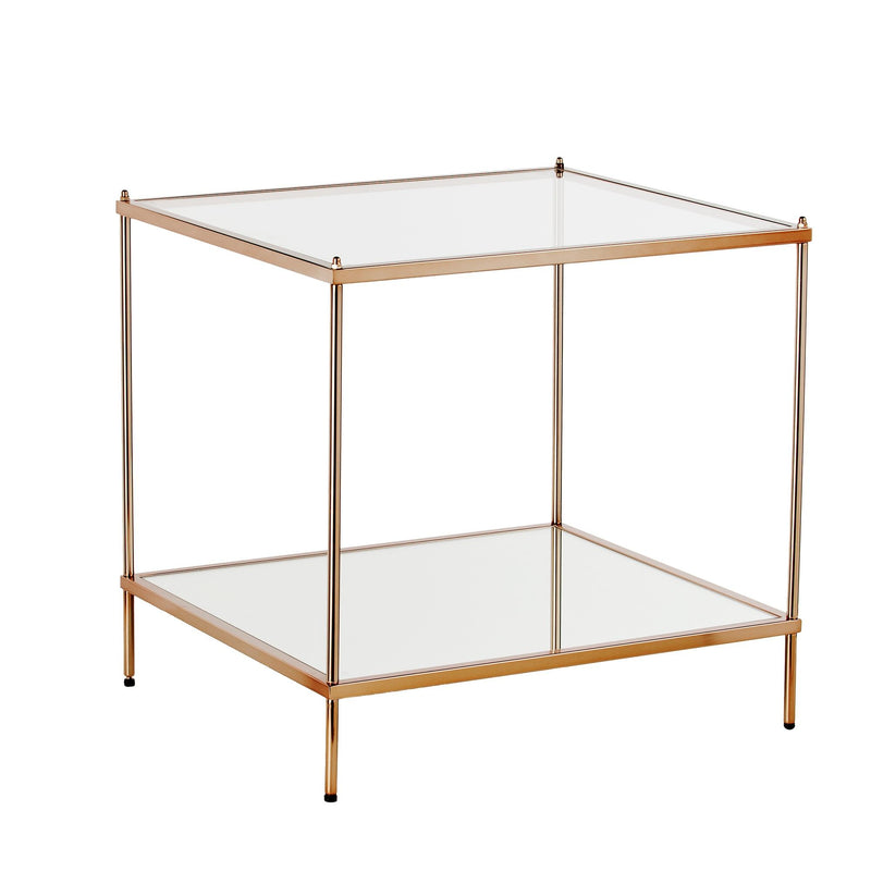 Glass Iron Square End Table With Shelf - Clear / Gold