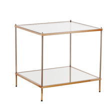 Load image into Gallery viewer, Glass Iron Square End Table With Shelf - Clear / Gold
