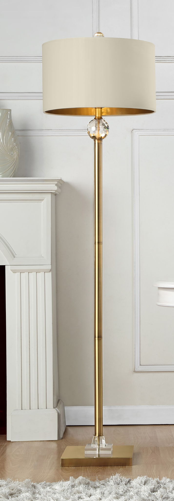 63" Column Floor Lamp With Off-White Drum Shade - Gold