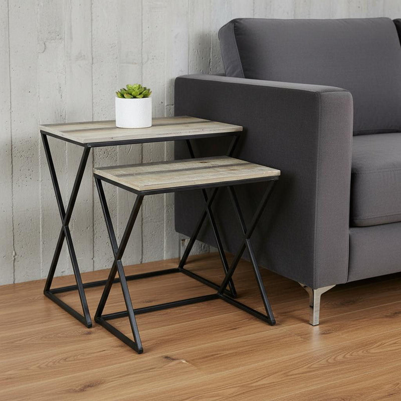 Solid Wood Frame Nested Tables (Set of 2) - Brown / Black