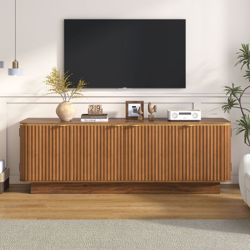 TV Stand, Fluted Media Console With Adjustable Shelves And Cable Holes