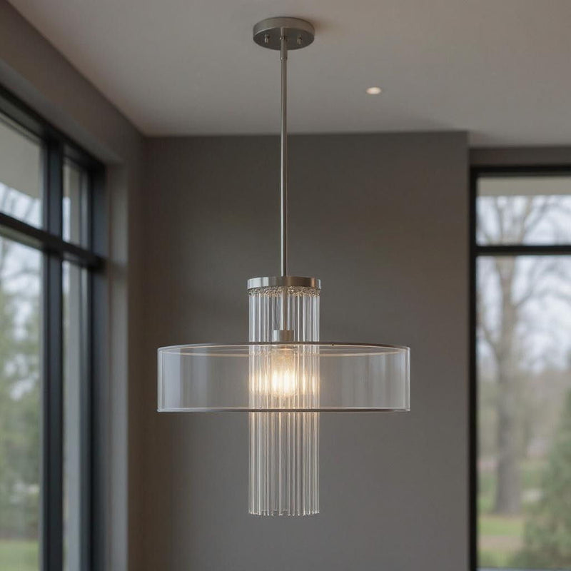 28" Dimmable Chandelier With Shades - Nickel / Pearl Silver