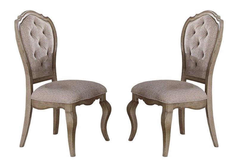 Tufted And Upholstered Fabric And Solid Wood Dining Side Chairs (Set of 2) - Beige