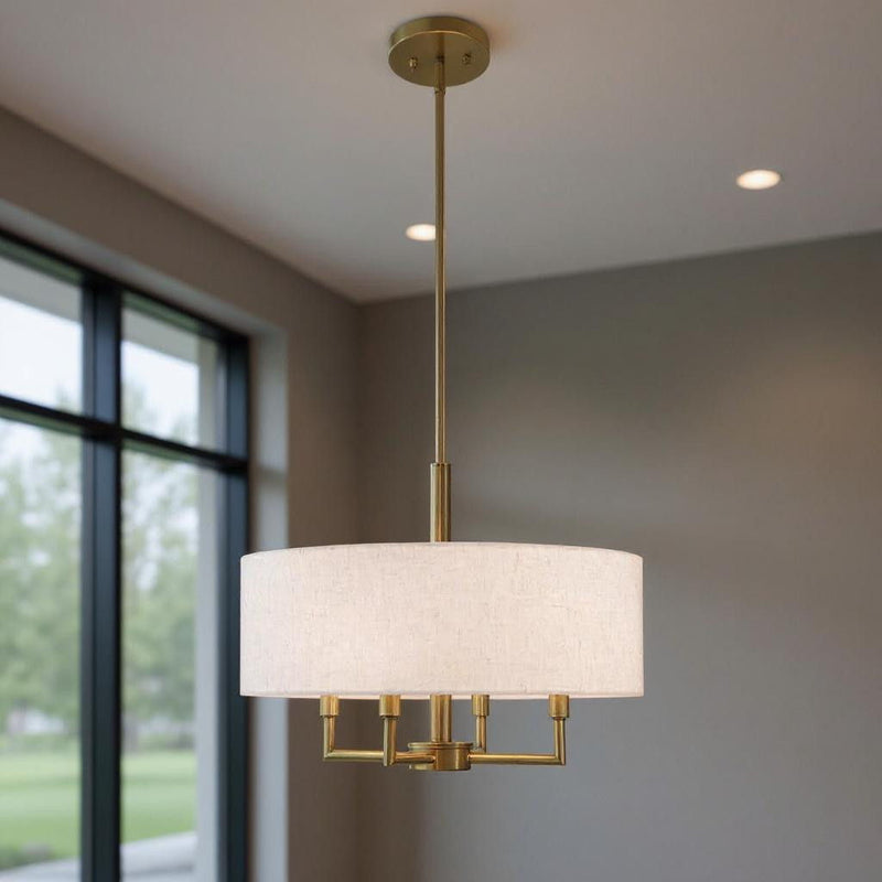 23" Four Light Dimmable Chandelier With Shades - Antiqued Brass
