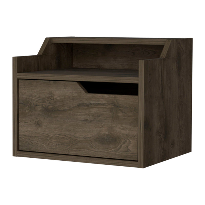 13" One Drawer Faux Wood Floating Nightstand - Brown
