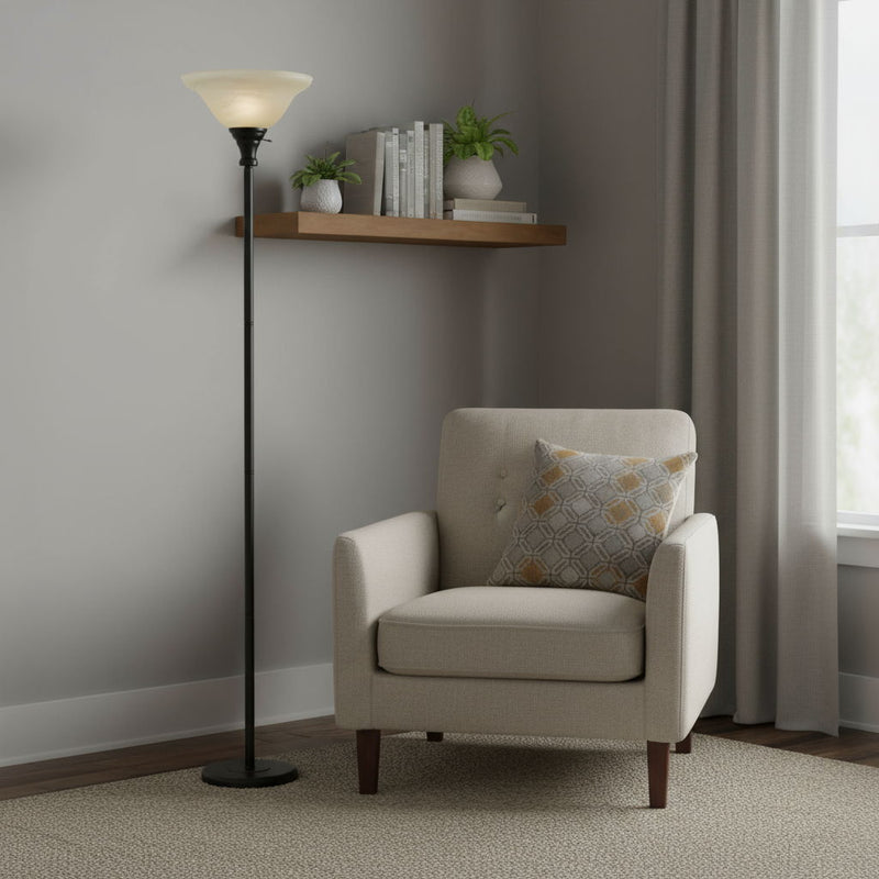 71" Torchiere Floor Lamp With Beige Frosted Glass Dome Shade - Bronze