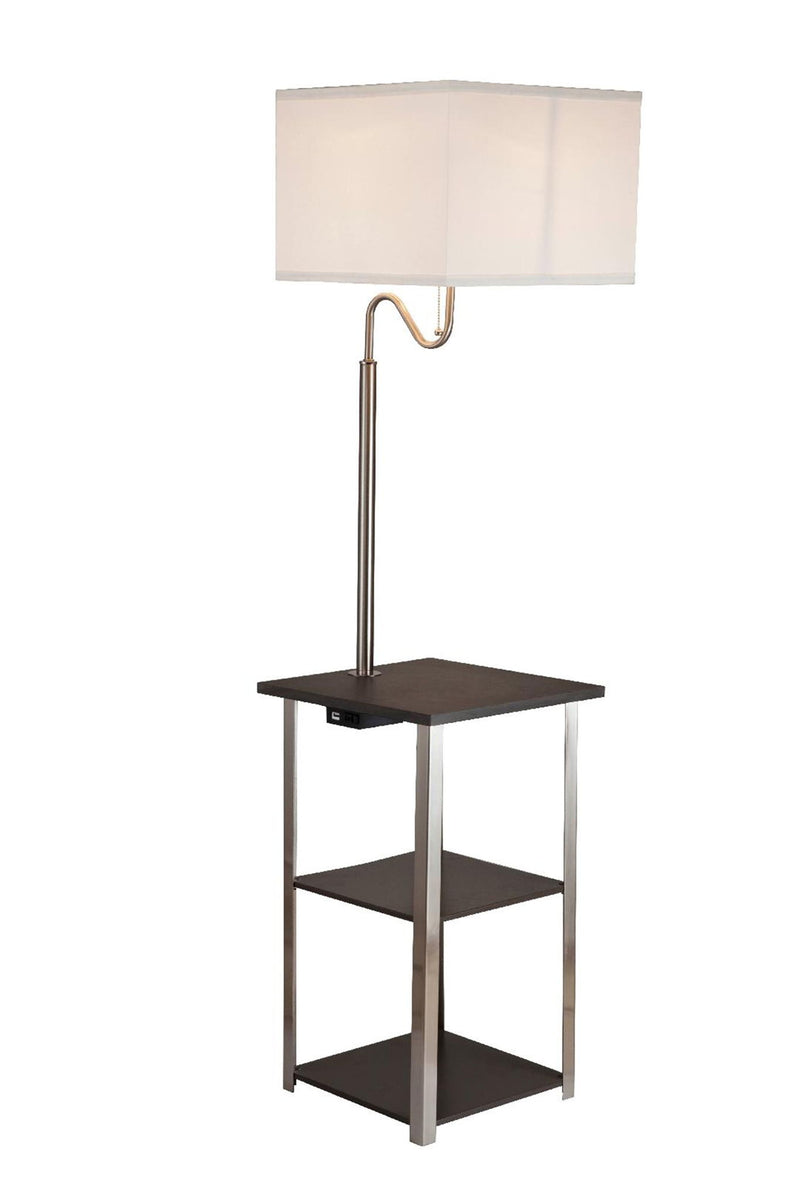 Steel Tray Table Floor Lamp With Square Shade - Silver White