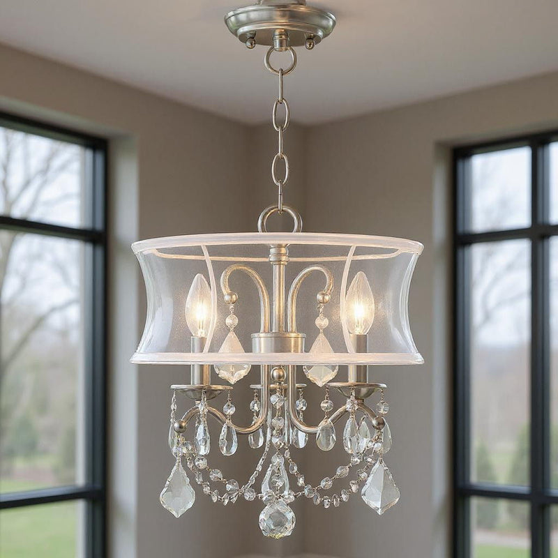 17" Three Light Dimmable Chandelier With Shades - Nickel
