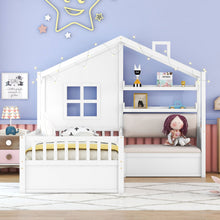 Load image into Gallery viewer, House Bed With Sofa, Kids Platform Bed With 2 Drawers And Storage Shelf

