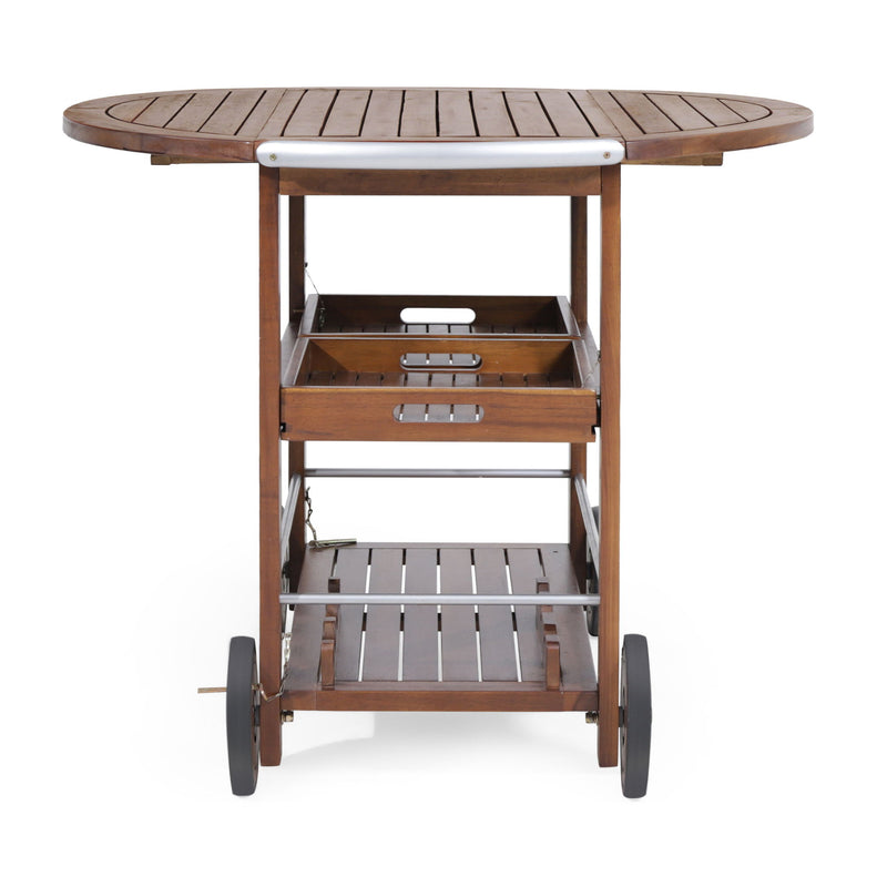 Wood And Aluminum Bar Cart With 2 Shelves - Oak / Silver