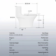 Load image into Gallery viewer, Elegant One Piece Toilet With Tornado Dual Flush, Siphonic S Trap 12", Soft Close Seat, Dual Flush, Ada Height, Glossy - Gloss White
