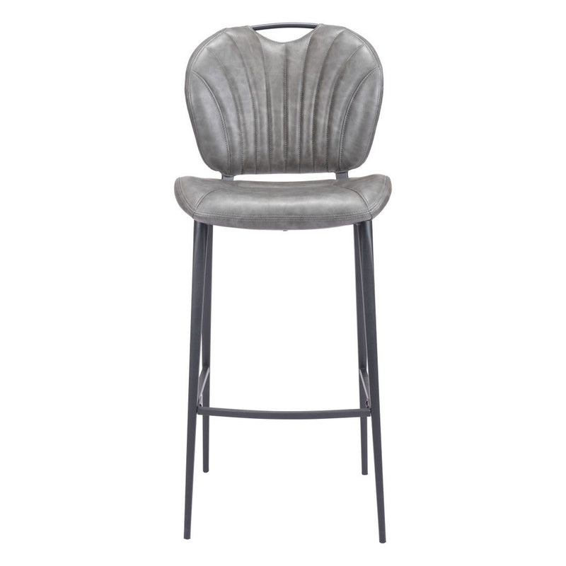 Faux Leather And Steel Low Back Bar Height Bar Chair - Gray And Black