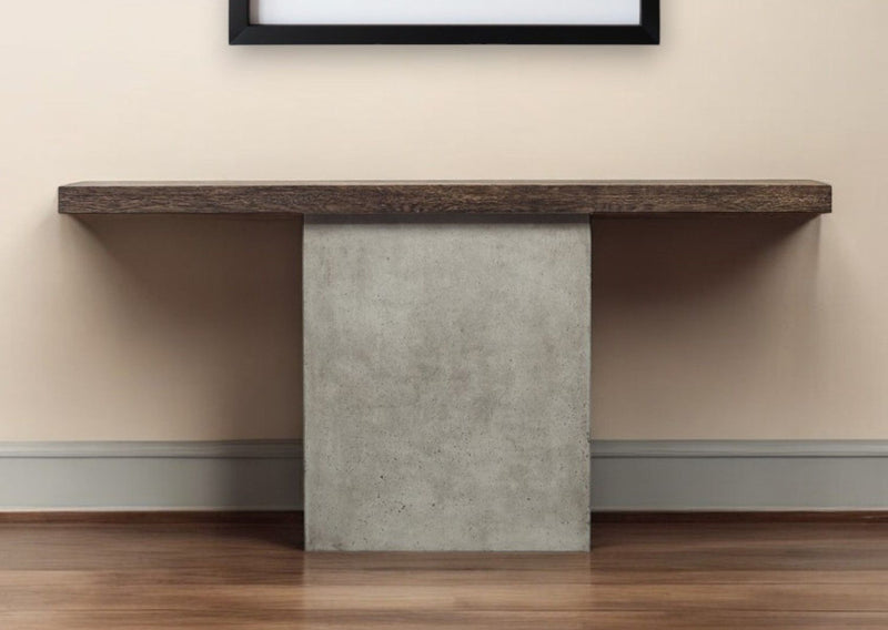 Solid Wood Pedestal Console Table - Brown And Gray