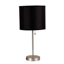 Load image into Gallery viewer, Metal Candlestick Table Lamp With Black Classic Drum Shade - Silver
