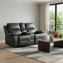 Load image into Gallery viewer, Faux Leather Manual Reclining Love Seat With Storage - Gray
