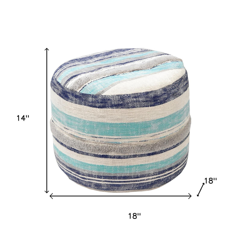 Round Cotton Ottoman - Blue