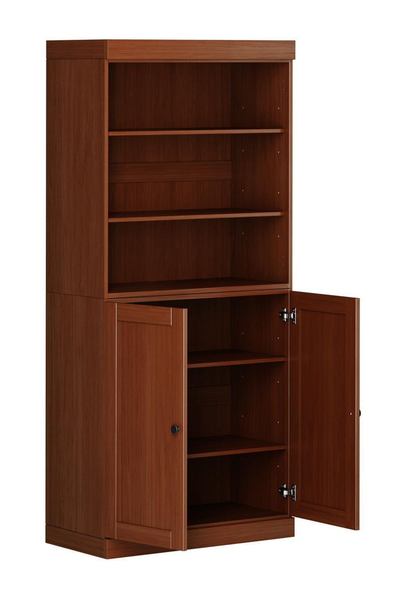 Adjustable Six Tier Library Bookcase With Two Doors - Coffee
