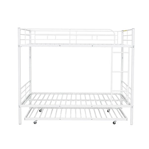 Full Over Full Metal Bunk Bed with Trundle, White