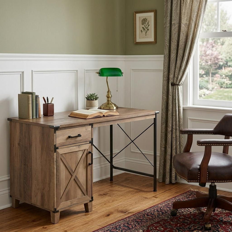 Wall Mounted Trestle Writing Desk - Oak