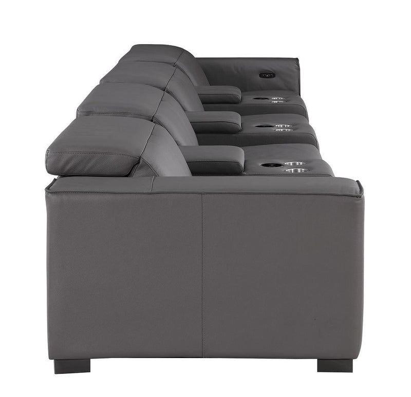 Top Grain Leather Reclining Metal USB Sofa (720320) - Dark Gray