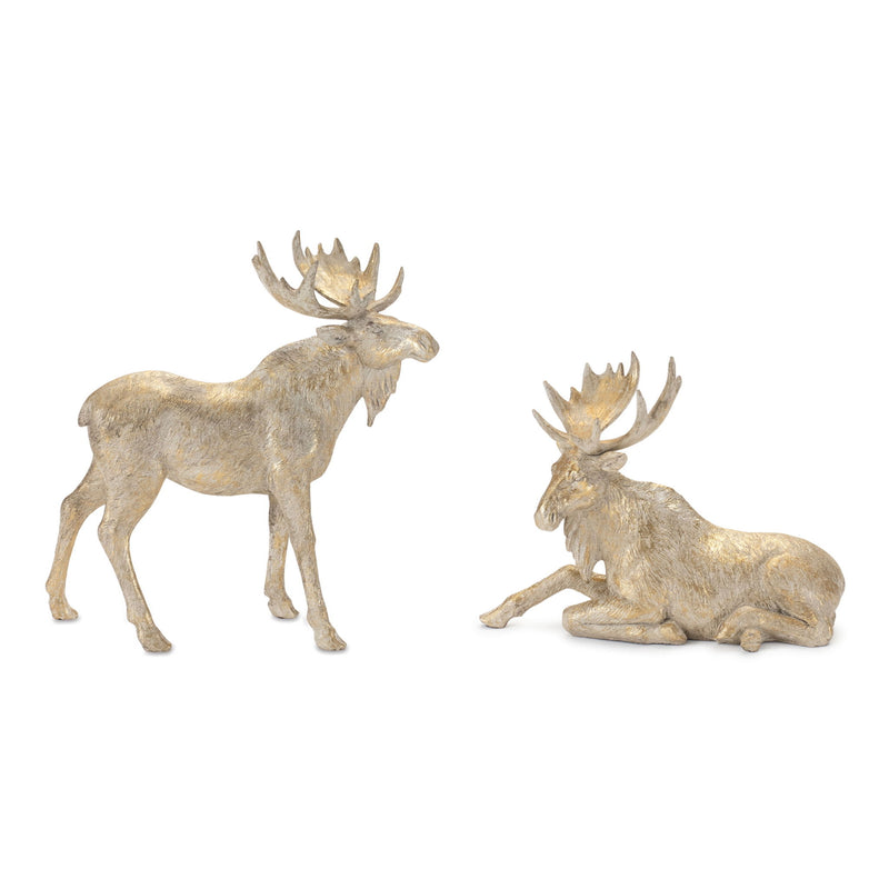 Poly Moose Christmas Figurine (Set of 2) - Gold / Beige